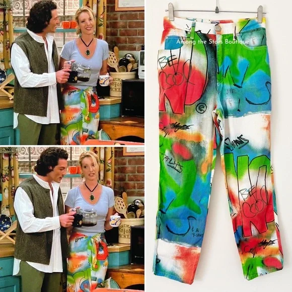 Super Rare Vintage 90s Moschino Graffiti Print Jeans Alt. ASO Phoebe in Friends - Picture 6 of 14